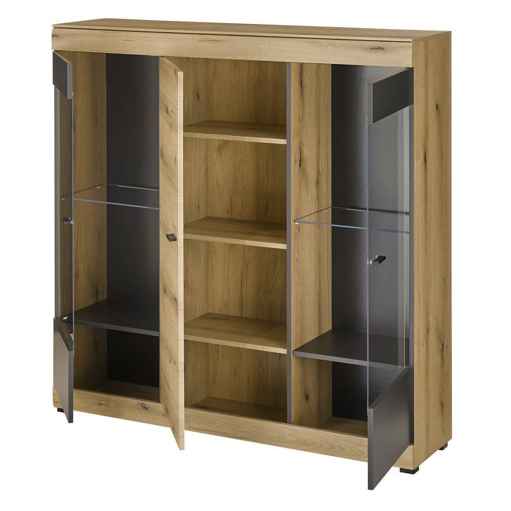 Highboard Vitrine in Eiche Optik - Addara