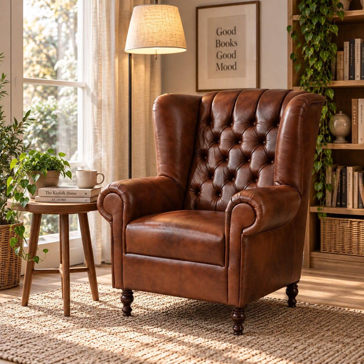 Leder Ohrensessel in Braun Chesterfield mit Federkern