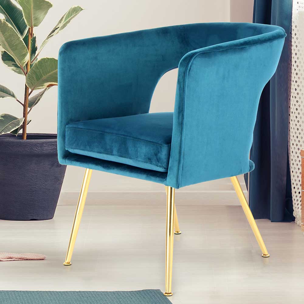 Designer Esstisch Sessel in Petrol & Gold - Maksim