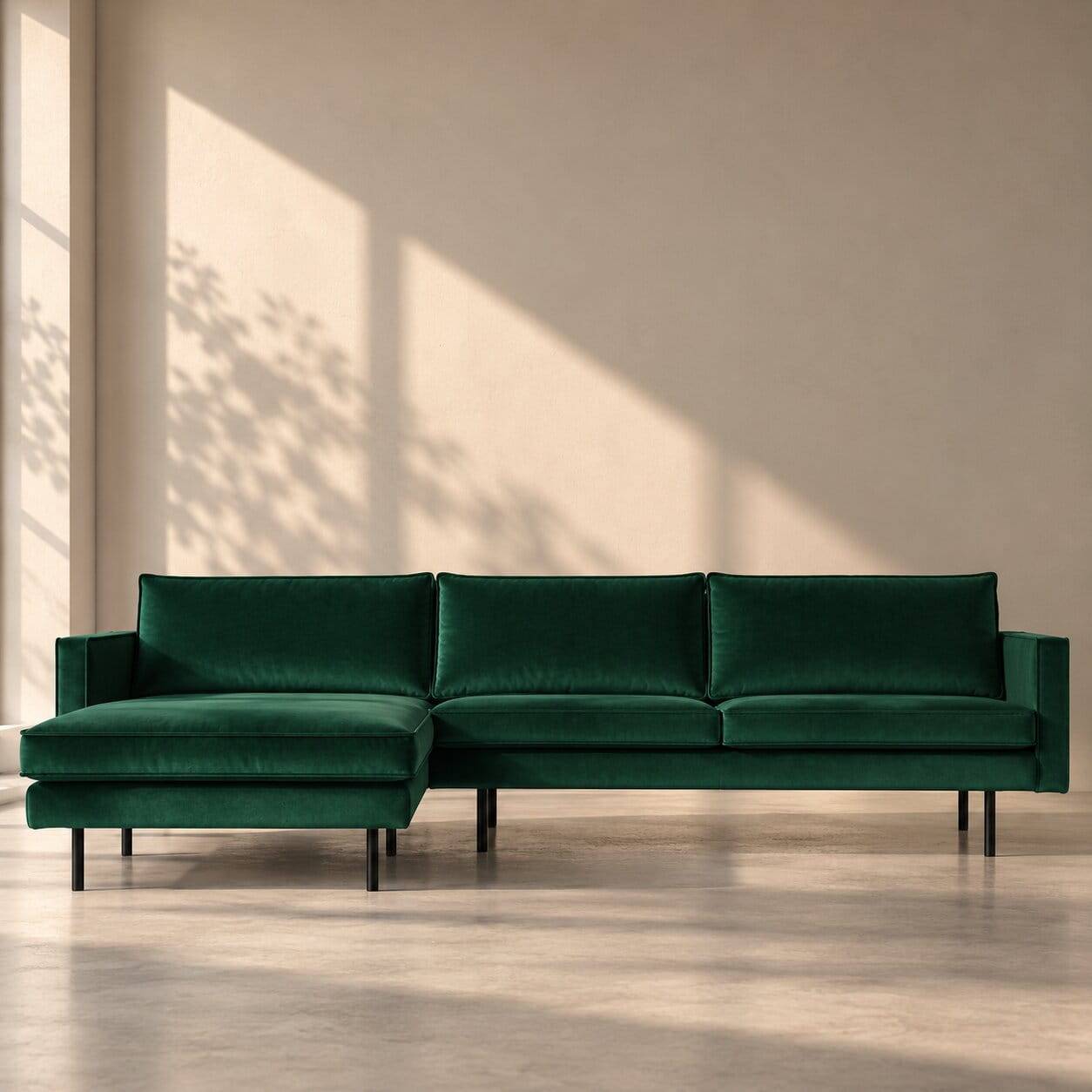 L Form Sofa Rundecke in Grün Samt - Distroit