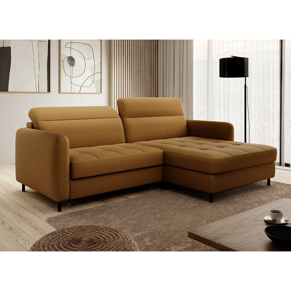 Ecksofa mit Bettfunktion in Senfgelb Stoff - Saye