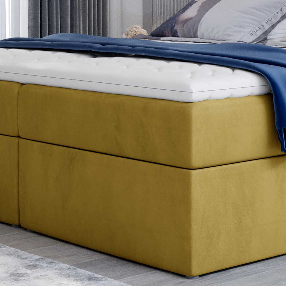 Komplettbett mit Samtbezug in Senfgelb - Sestron