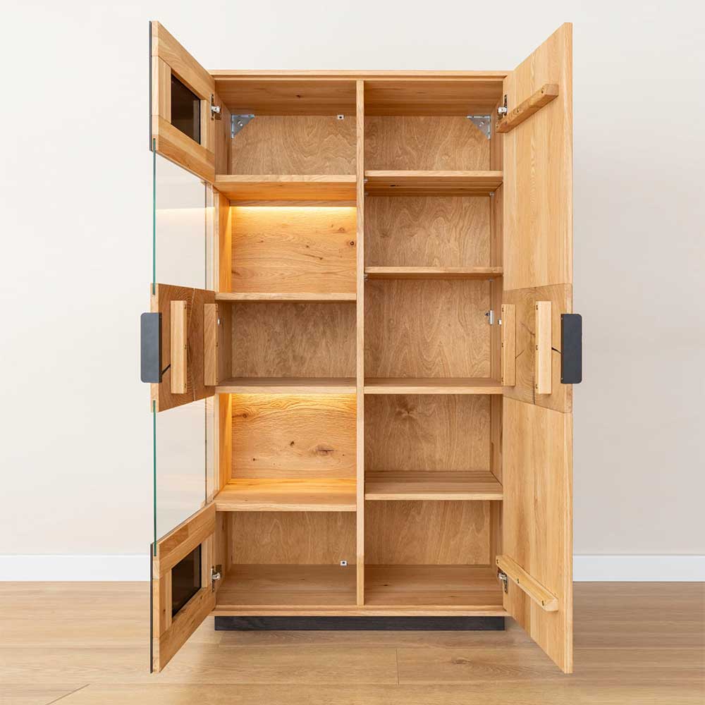 Highboard Vitrine aus Eiche und Glas - Masicuri