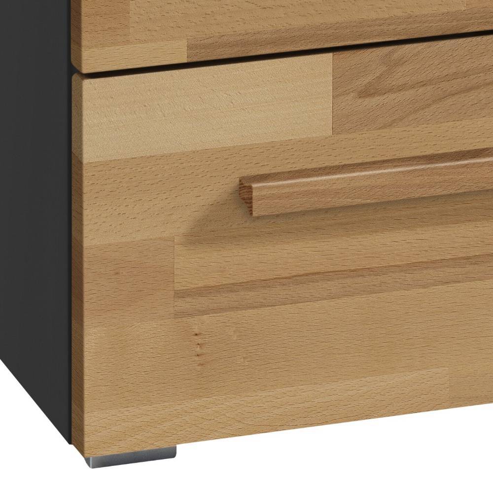 Kernbuche-Schublade der Kommode mit elegantem Holzgriff und anthrazitfarbener Seitenwand – Beath