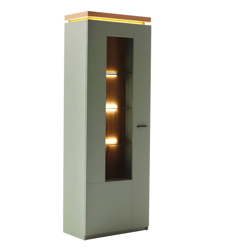 Vitrine in Graugrün mit Eiche - Kwin