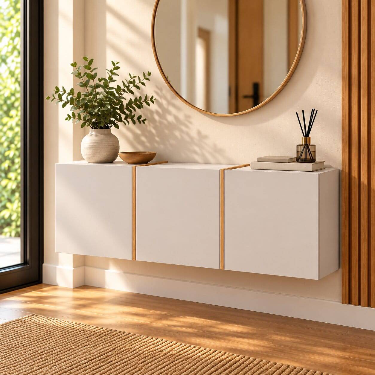Hängendes Flur-Sideboard in Hellgrau - Unika
