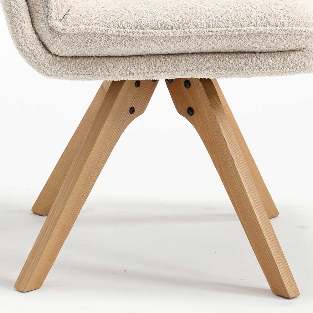 Boucle Stuhl mit Holz Drehgestell - Beluah (2er Set)