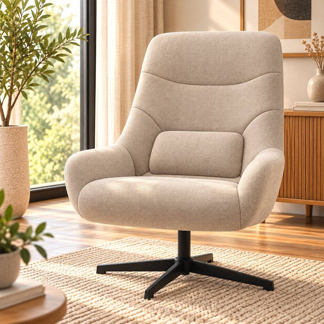 Design Sessel in Beige Chenille - Bitania