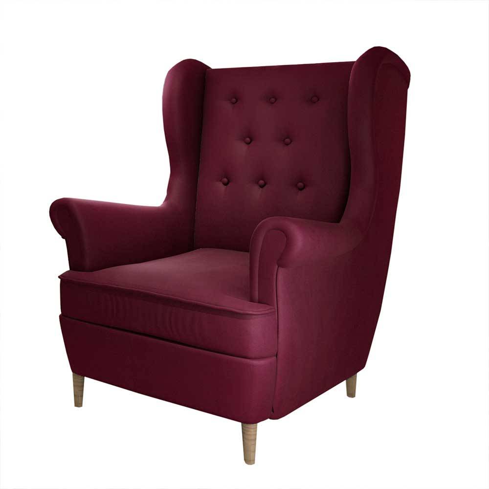 Ohrensessel in Bordeaux Rot Samt - Marquita