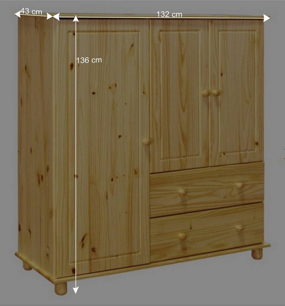 Kiefernholz Wäscheschrank mit drei Türen - Ekorena