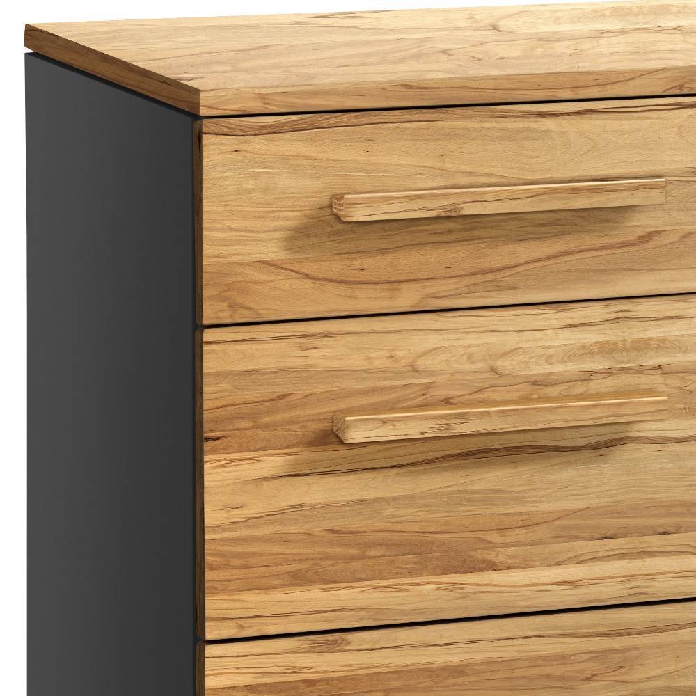 Kommode mit Holzabdeckplatte, zwei Schubladen, Holzgriffen und dunklem Korpus – Rosina