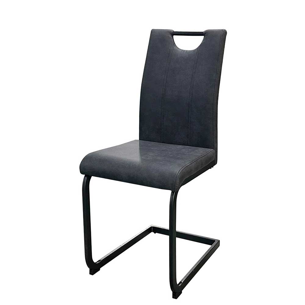 Freischwinger Stuhl in Anthrazit Microfaser - Brombere (2er Set)