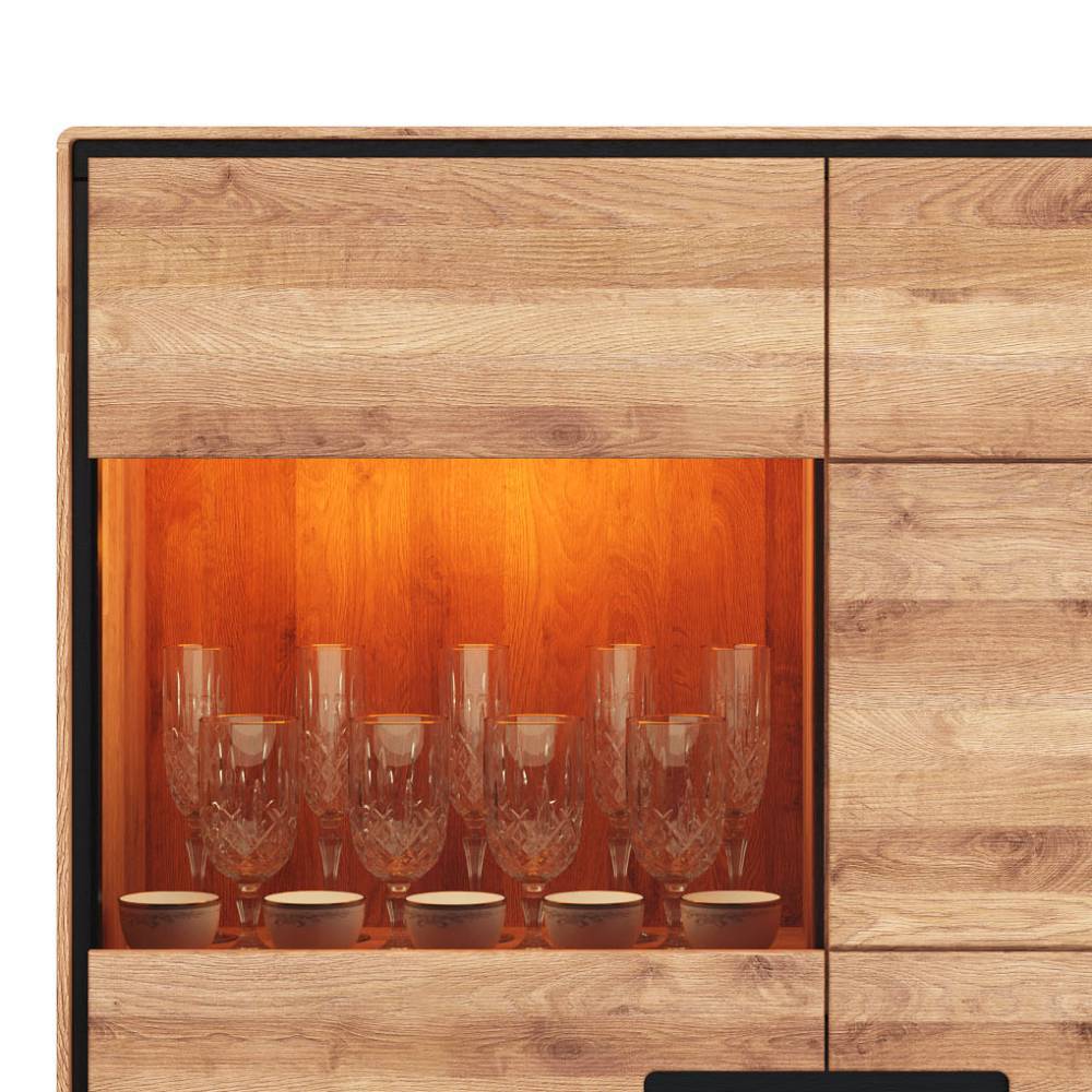 Highboard Vitrine aus Wildeiche Massivholz - Shipper
