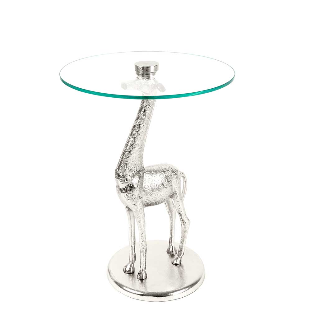 Runder Glas Beistelltisch mit Giraffe als Fuß - Fenya