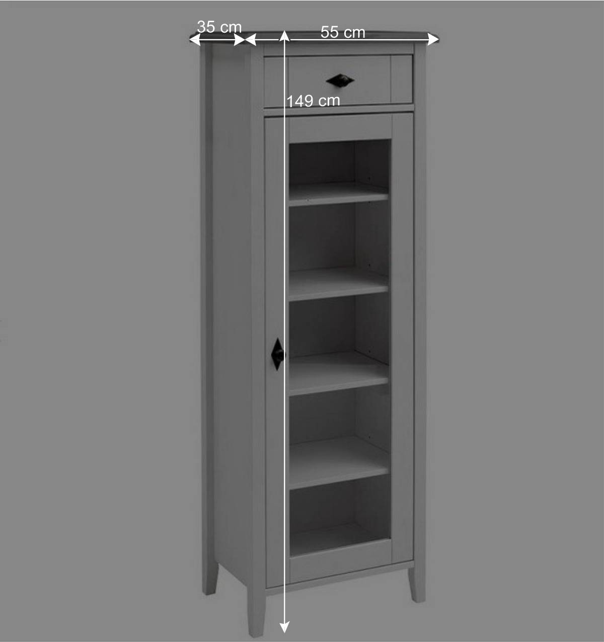 55x149x35 cm Badezimmer Vitrine in Weiß & Grau - Mirandesca