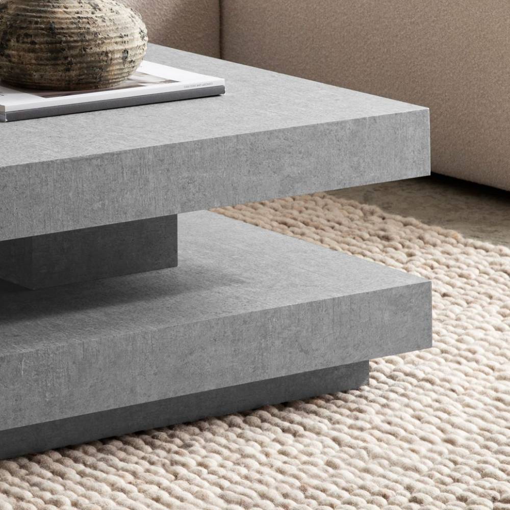 Eleganter Wohnzimmertisch in Betonoptik Grau mit zwei versetzten quadratischen Platten – Runian
