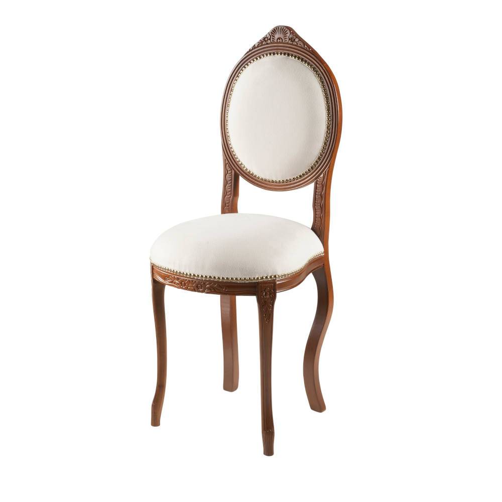 Medaillonstuhl in Creme & Nussbaum Natale aus Massivholz