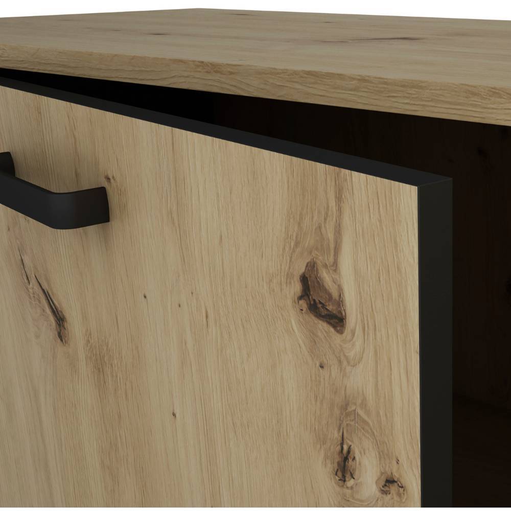 Offene Tür des Sideboards Wildeichefarben mit schwarzem Korpusrand – Monte