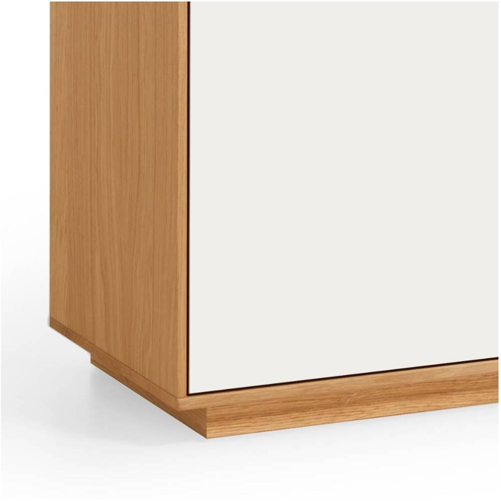 Hohe Kommode Seitenansicht Eiche Bianco und weiß mit Holzsockel – Didesco