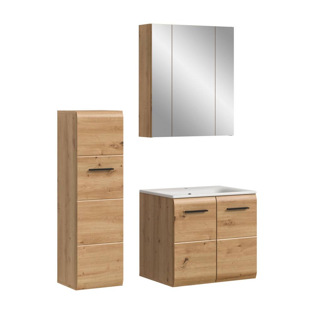 Badezimmerset dreiteilig mit Waschtischunterschrank, Spiegelschrank und Hochschrank – Canopus