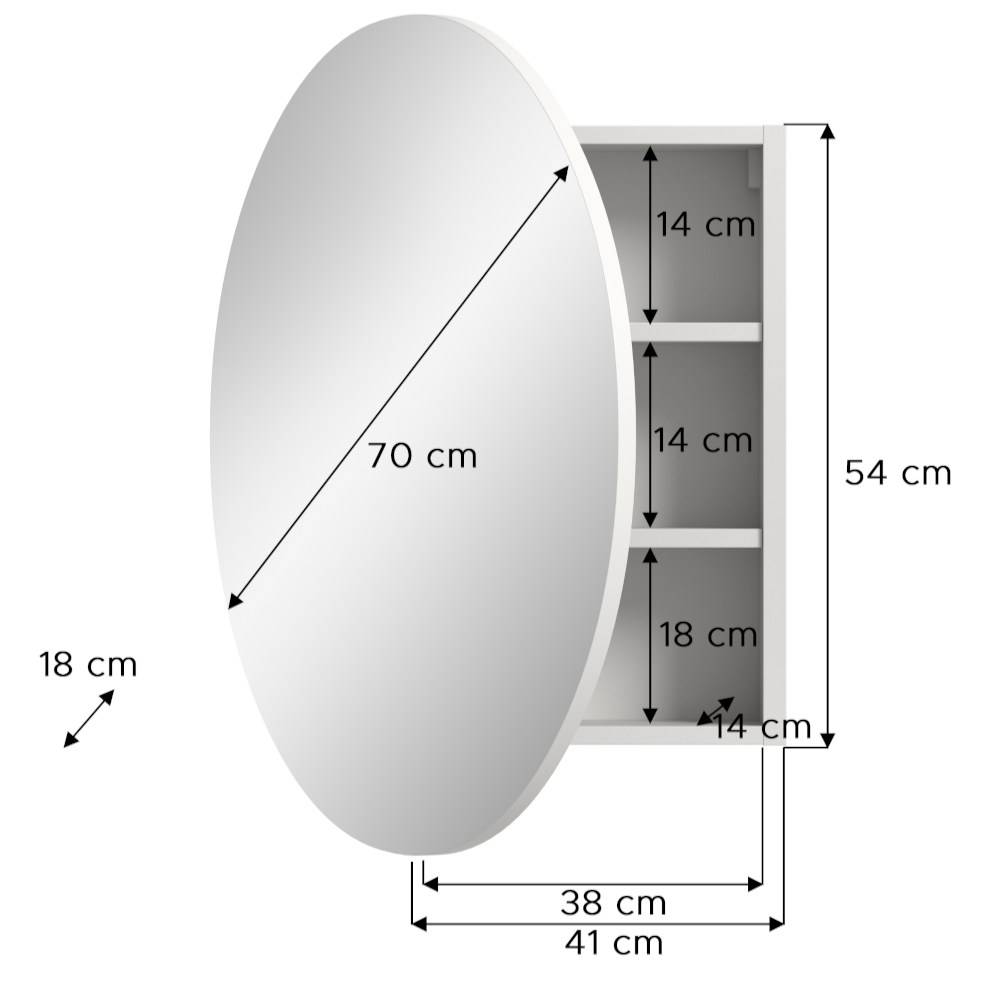 Runder Spiegelschrank in Weiß - Benedict