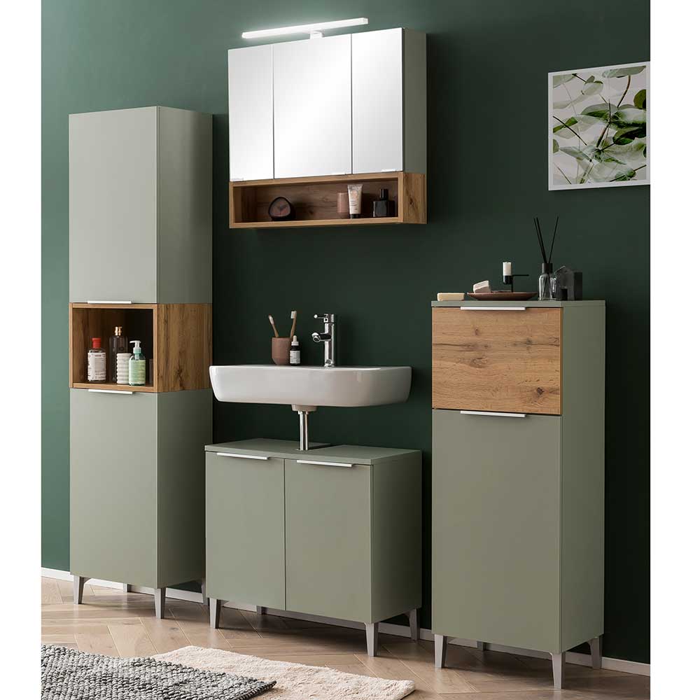 Skandi Badezimmer Hochschrank in Graugrün - Liz