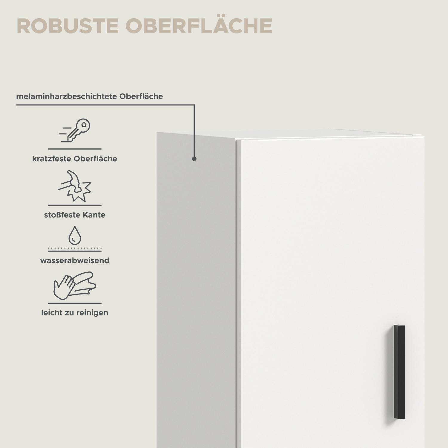 Robuste, melaminharzbeschichtete Oberfläche der TV Möbel, kratzfest und pflegeleicht – Actionsa