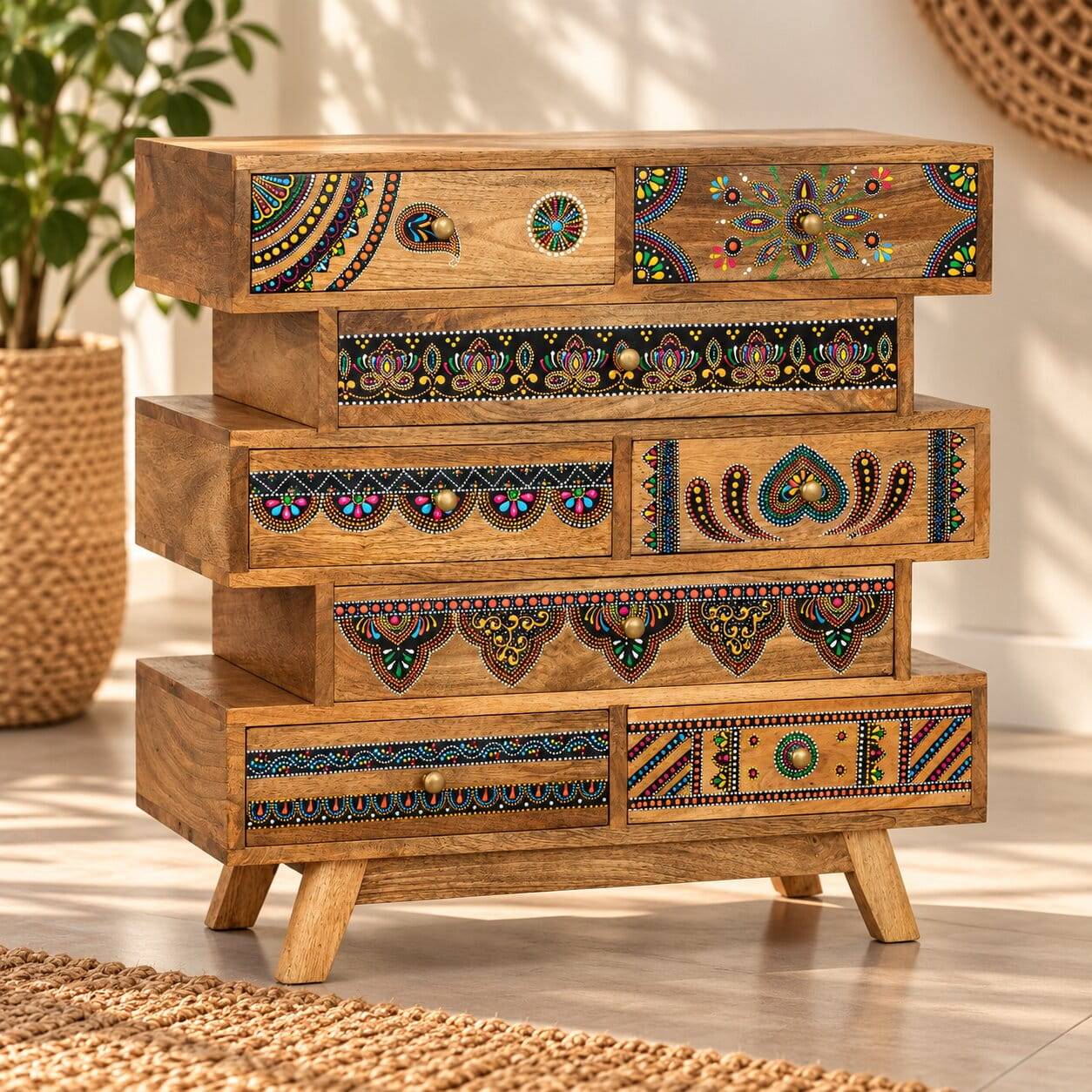 Ethno Style Design-Kommode handbemalt - Azua