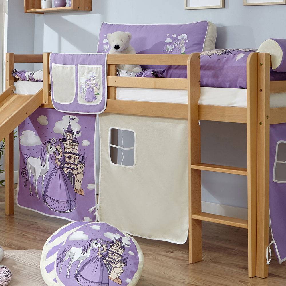 Halbhohes Bett mit Rutsche & Textil Ausstattung - Wouty