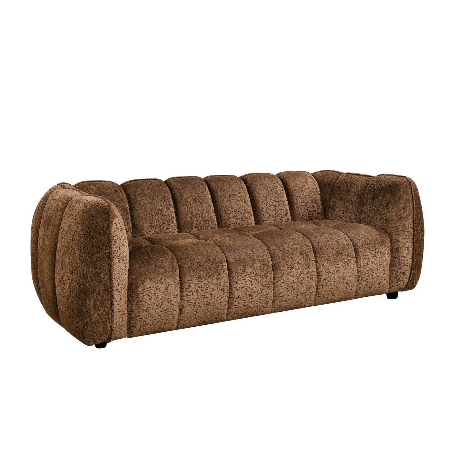 Dunkelbraunes Schlafsofa mit gerundeten Formen und gesteppter Oberfläche – Pedro