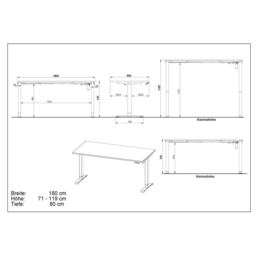 Elektrisch verstellbarer Schreibtisch 180x80 cm - Lejandro