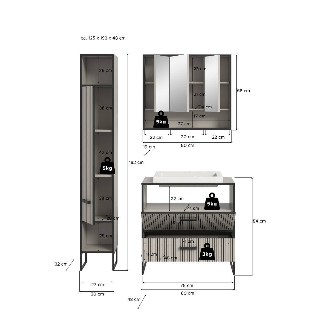 Bad-Waschplatz und Hochschrank Set - Xena (dreiteilig)