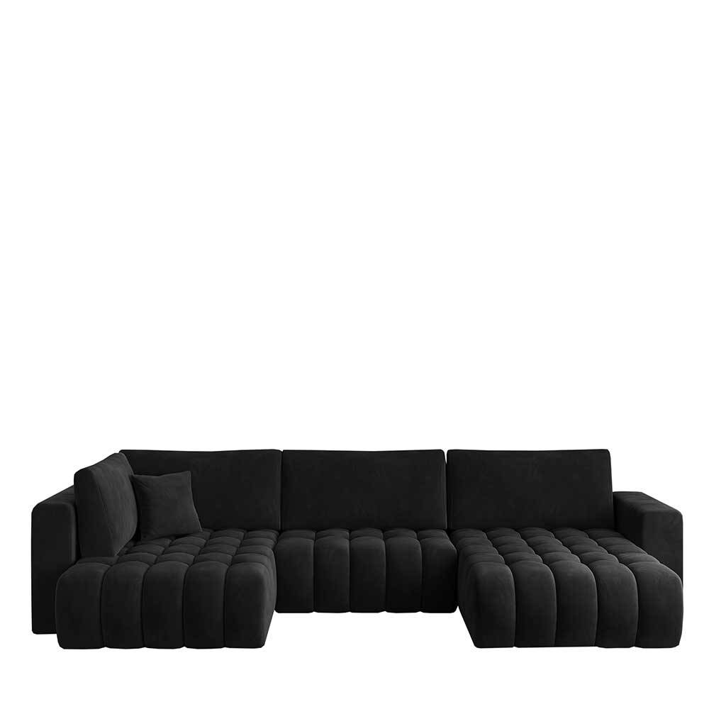 U-Design Funktionscouch in Schwarz Samtbezug - Abelless