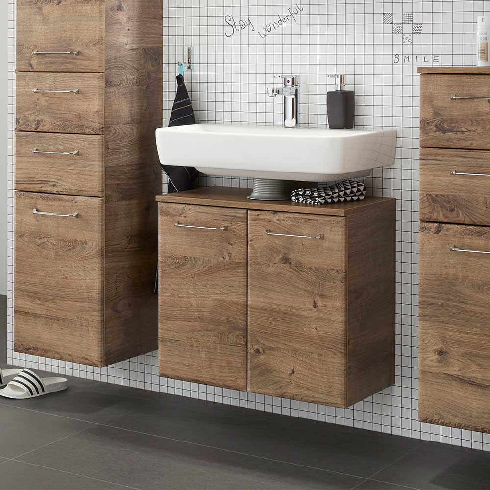 Waschbeckenunterschrank in Eiche Dunkel Holzoptik - Miss X