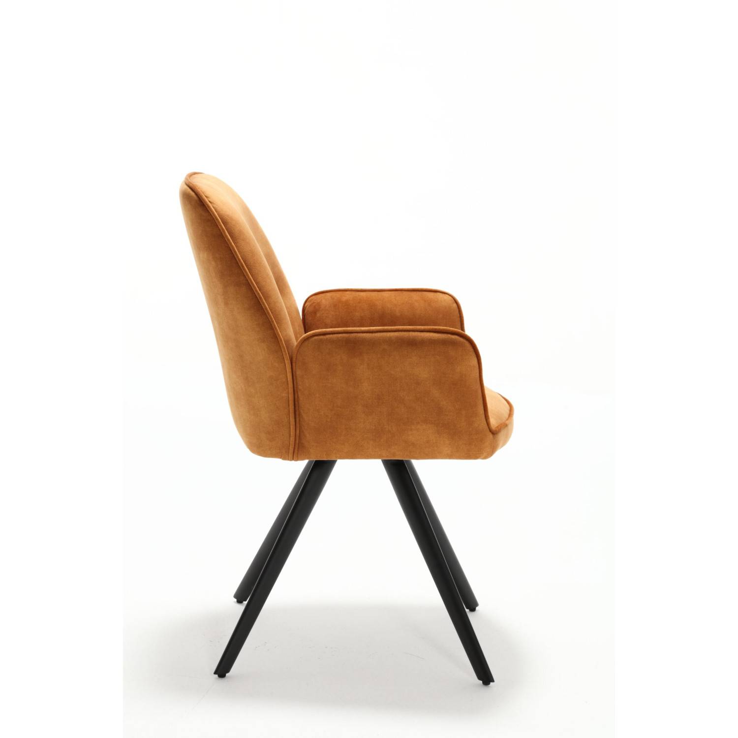 Goldener Sessel im Retro-Design mit Samtstoffbezug und schwarzen Metallbeinen – Lardosia