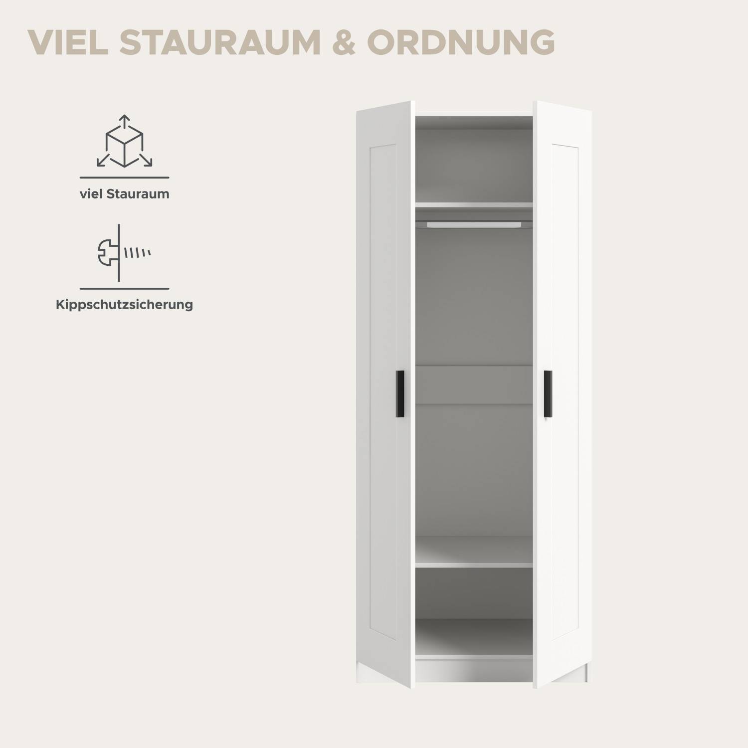 Weißer Hochschrank mit viel Stauraum und Kippschutzsicherung für mehr Ordnung und Sicherheit – Bilbo