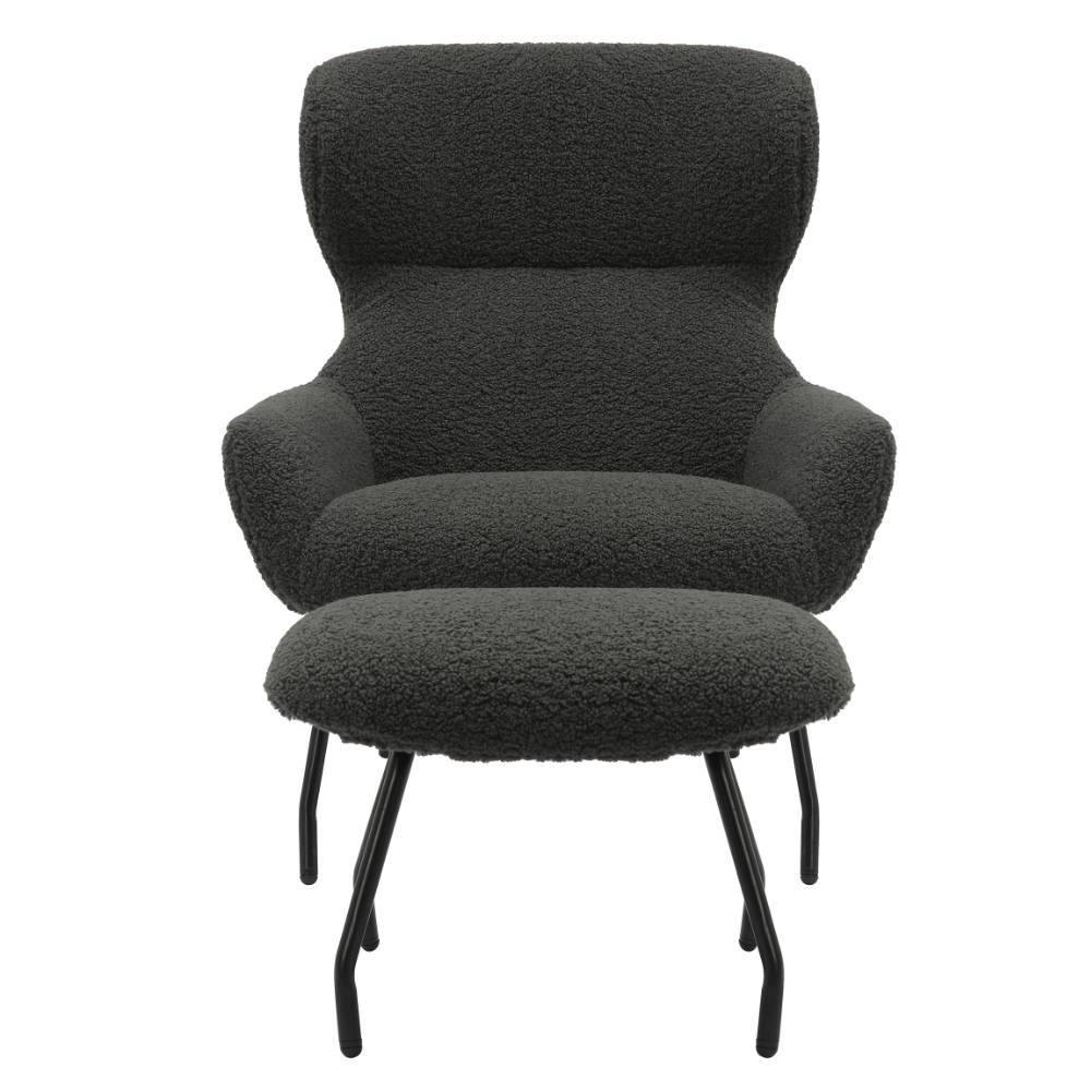 Sessel mit Hocker in Anthrazit - Matze (zweiteilig)