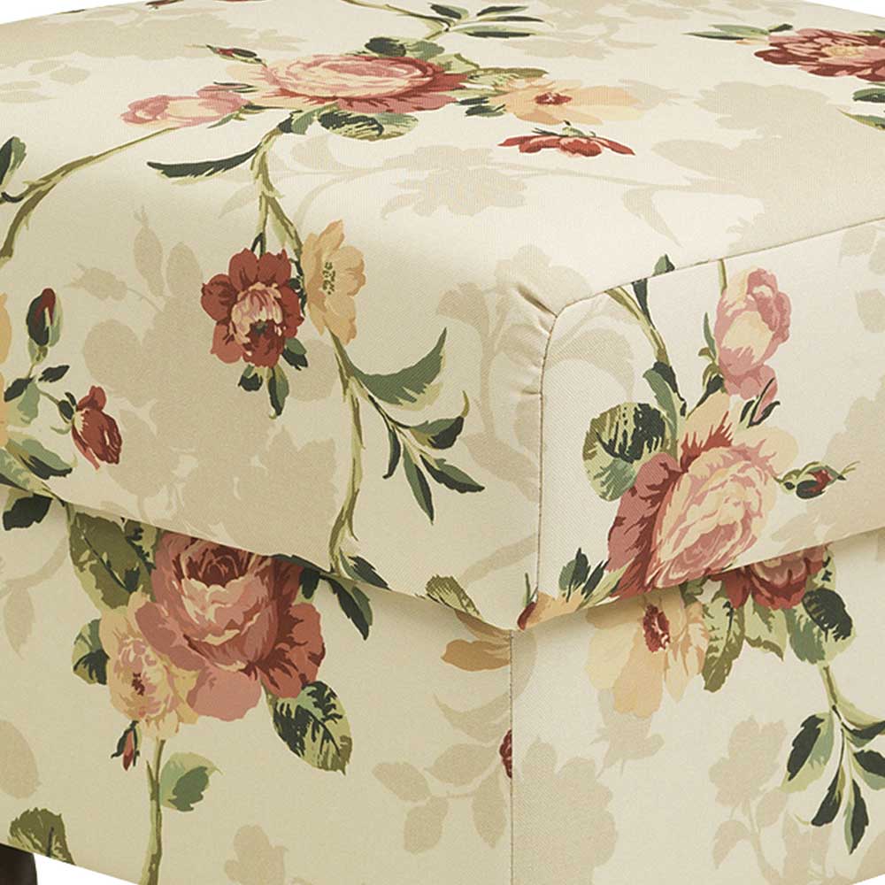Polsterhocker in Creme mit Rosen - Zavatraos