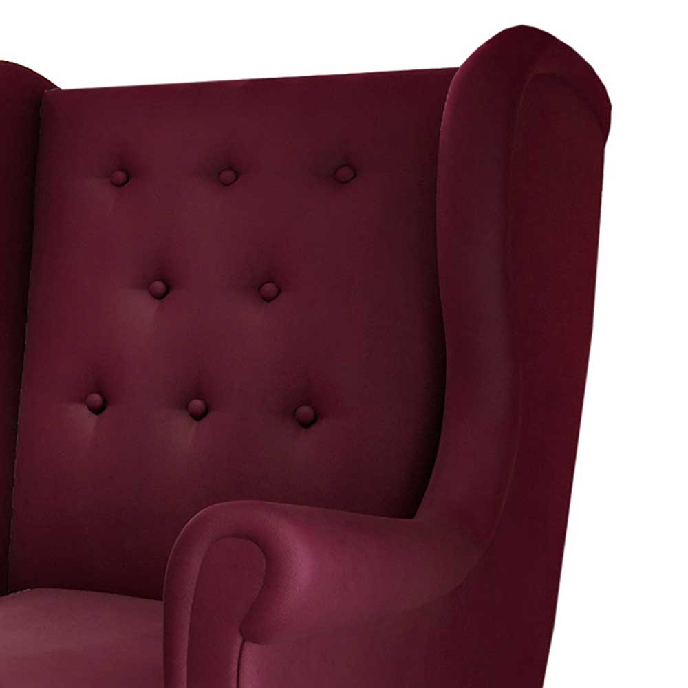 Ohrensessel in Bordeaux Rot Samt - Marquita
