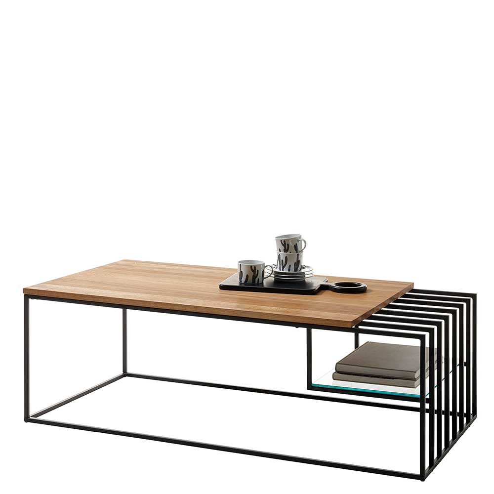 Design-Wohnzimmertisch mit Holzplatte Eiche - Hortenza
