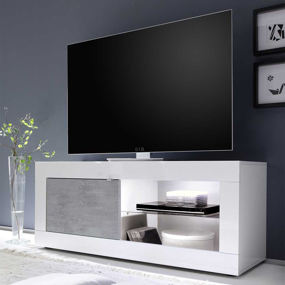 TV Element in Weiß HG mit Beton Dekor - Narandu