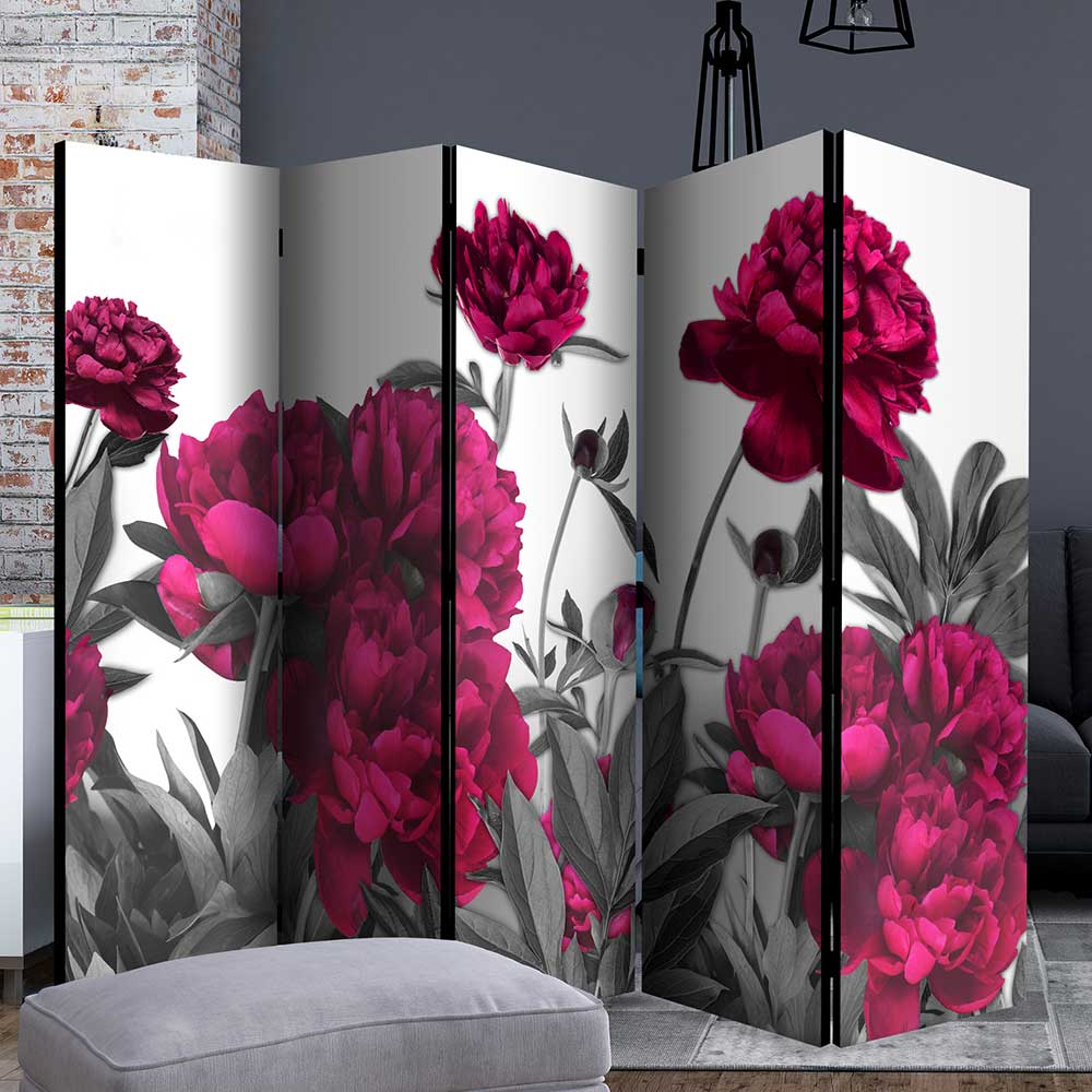 Paravent mit Blumen Motiv in Pink Grau - Varina