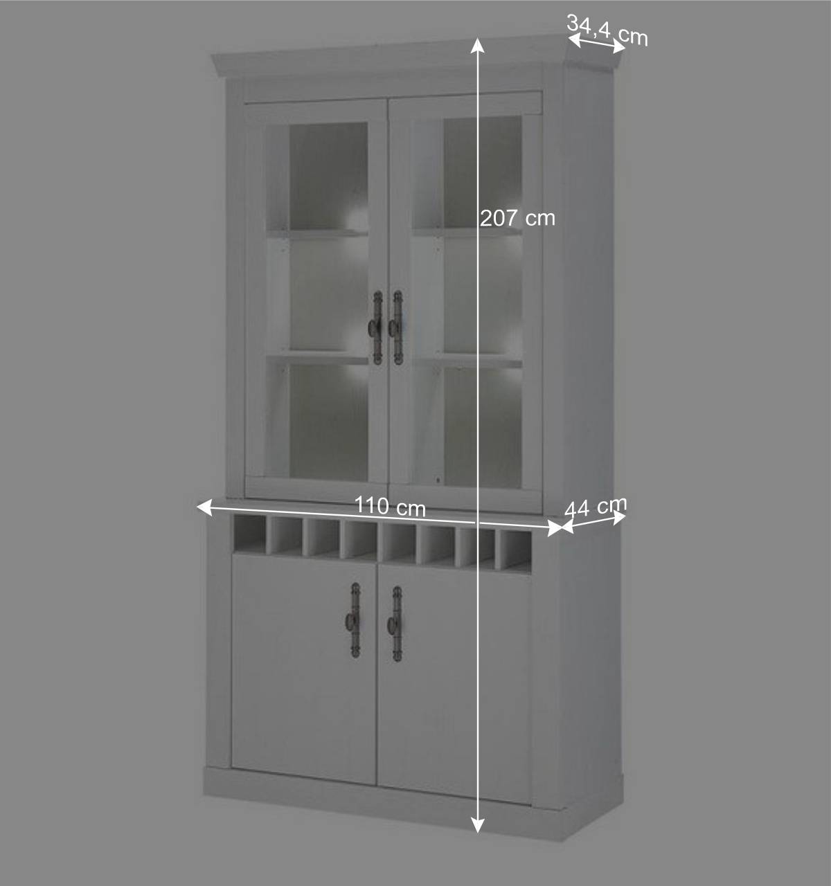 Buffet Vitrine in weißer Holzoptik Pinie - Liancos