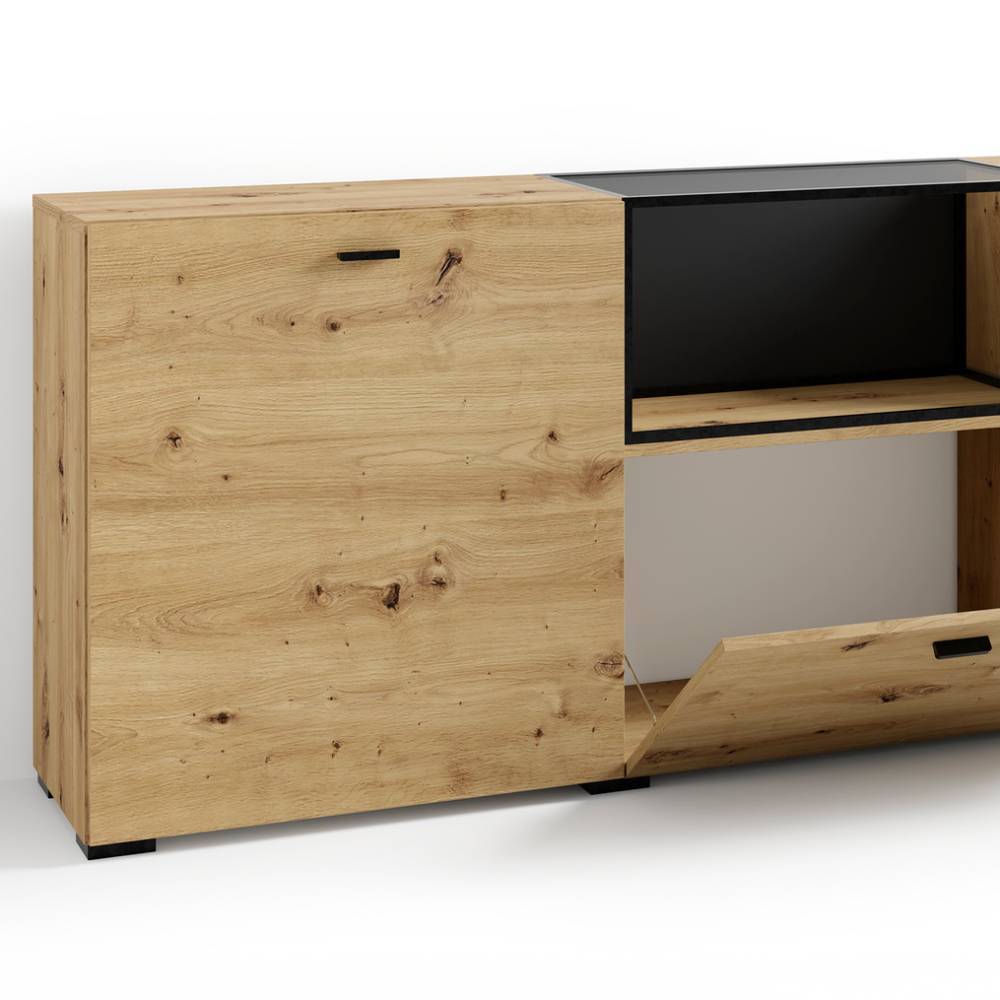 Modernes Sideboard Wildeiche Optik mit offener Klappe und Stauraum für Flur – Sidervide