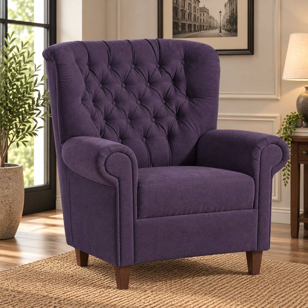 Velours Ohrenbackensessel in Violett - Salut