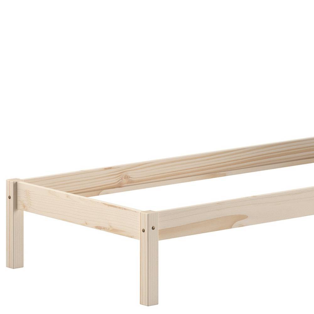 Robustes Massivholzbett 90x200cm aus Kiefer mit stabilen Beinen und Eckverbindung – Jilina