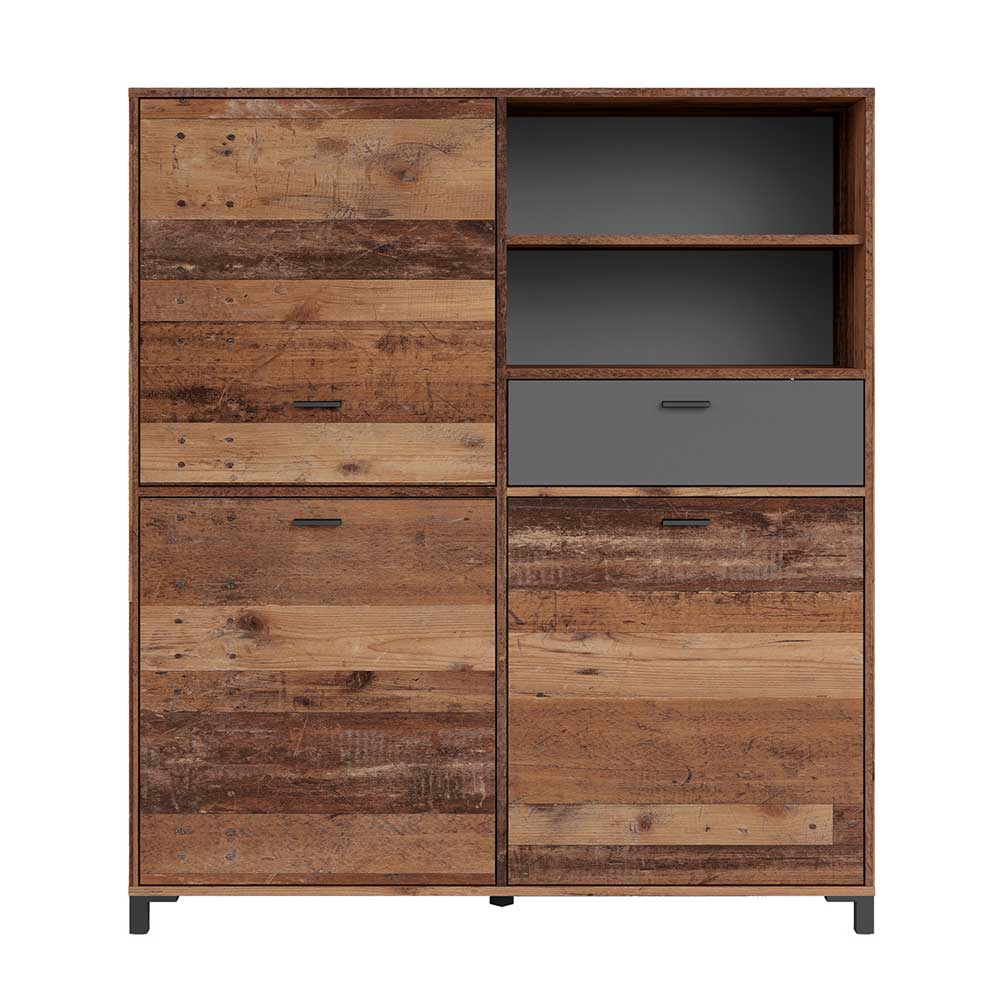 Highboard im Altholz Look & Anthrazit - Bosco