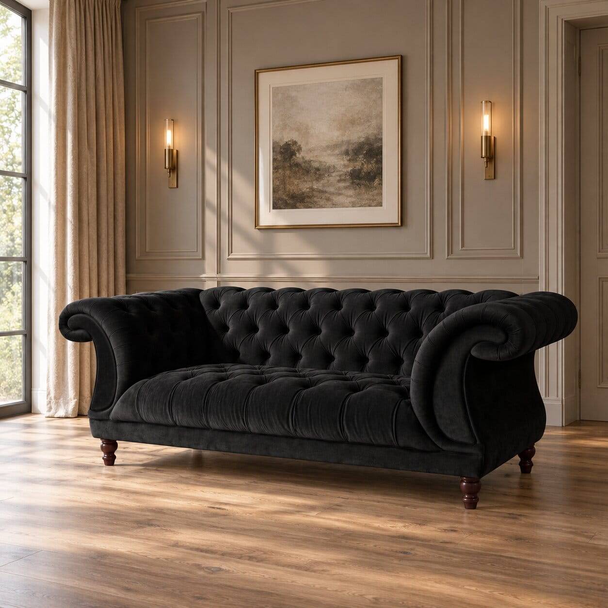 Barock Design Couch in Schwarz Samtvelours - Isipia