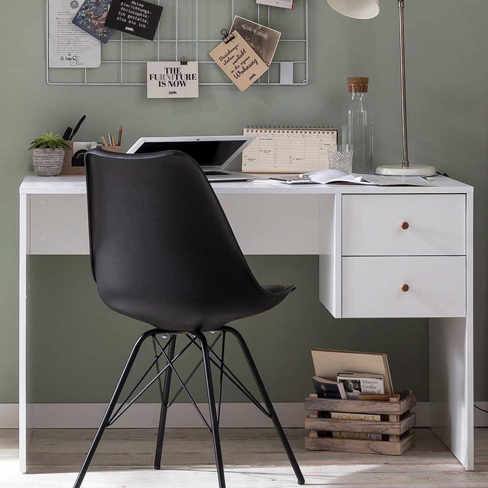 Schreibtisch mit 2 Schubladen im Skandi Design in Weiß - Niuna