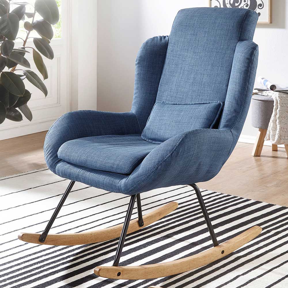 Blauer Stoff Sessel mit Kufenfüßen - Karmini